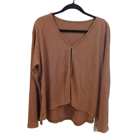 NEW Ogl Move Chestnut Brown Flared Sleeve V-Neck Cardigan Size XL Super Soft - Picture 1 of 8